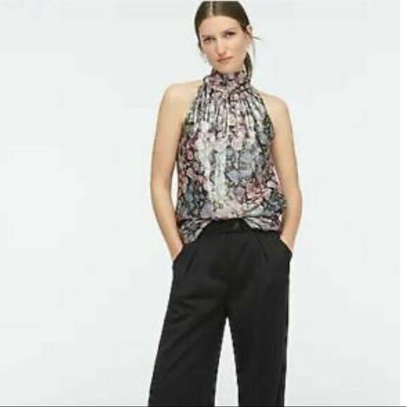 NWT J. Crew Collection Shimmering Floral Tie Neck Top Size XXS - Picture 7 of 7